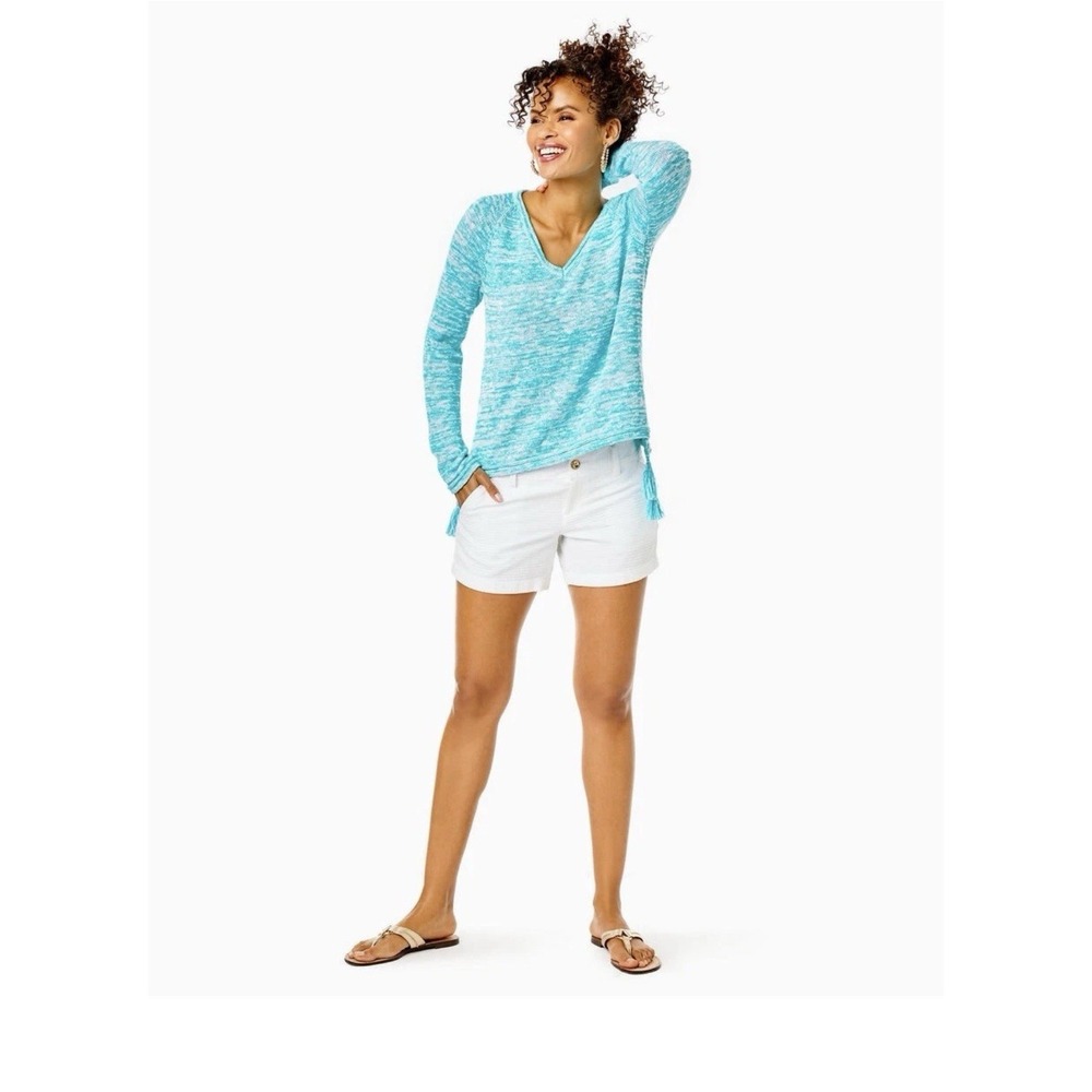 Lilly Pulitzer V-Neck Sweater Amalfi Blue Marl w/Tassel Cotton Blend